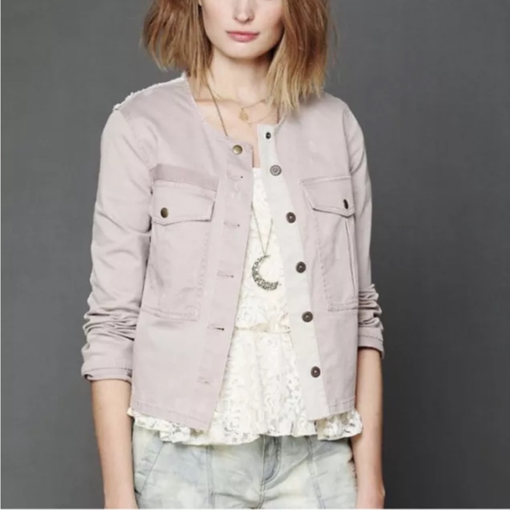 Free People Military Style Collarless Blush Pink Jacket